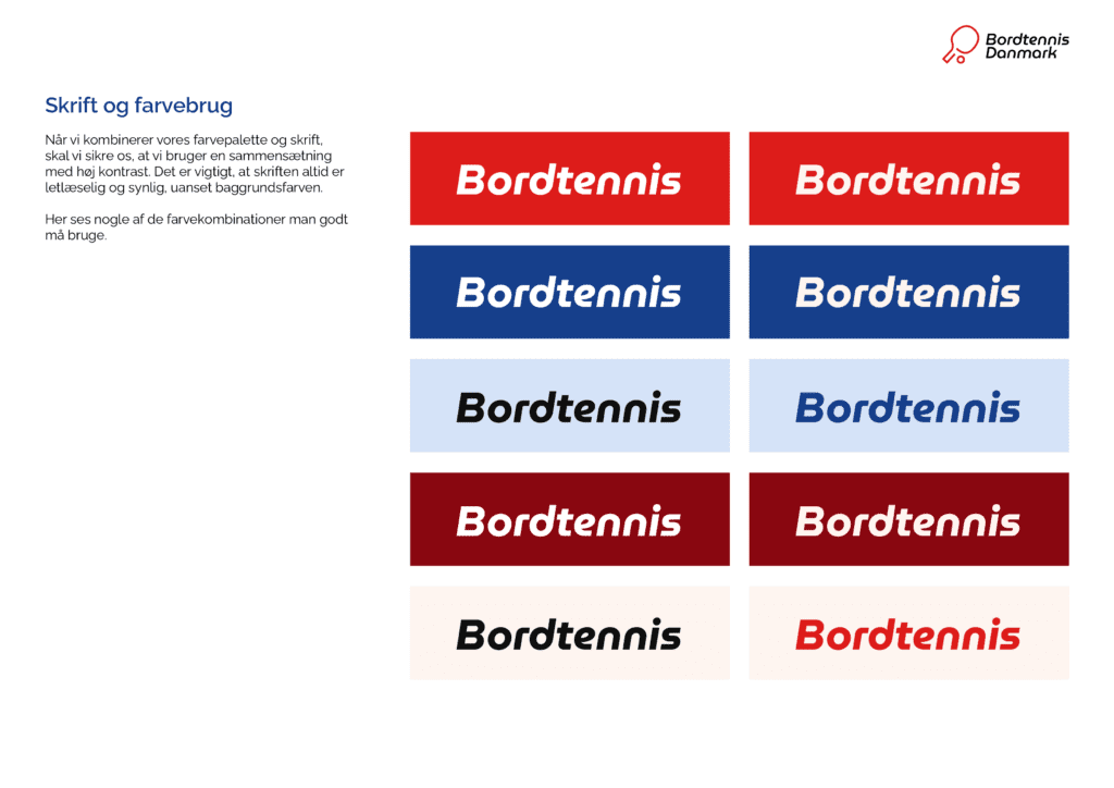 Bordtennis Danmark design guidelines