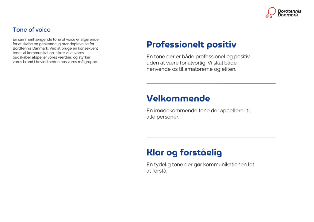 Bordtennis Danmark design guidelines