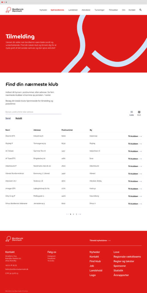 Bordtennis Danmark website design